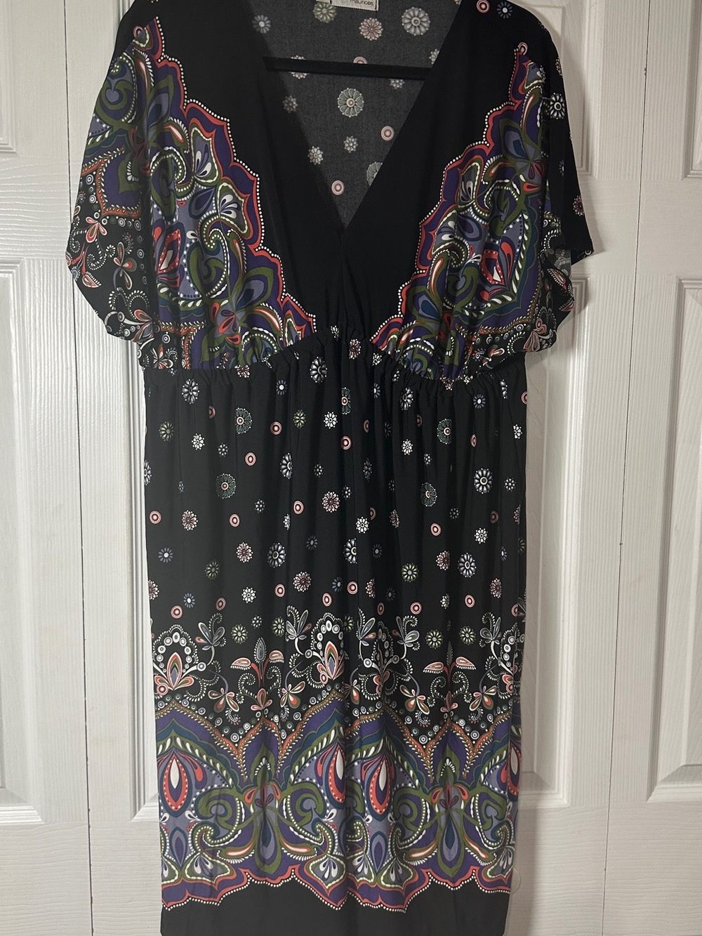 Maurices Black V-Neck Boho Print Midi Dress with Multicolor Paisley